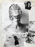 Cornelia Schleime, Aus einem Soll-und-Haben-Bildtagebuch, 1982, Collage unter Verwendung eines S/W-Fotos von Gabriele Stötzer (Foto Selbstinszenierung Cornelia Schleime mit Geschenkband), 42 x 30 cm, Courtesy the artist (© Bernd Borchert, Berlin)